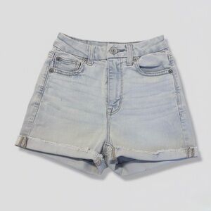 American Eagle High Waisted Denim Cut Off Shorts | Size 00 Blue Distressed Jean